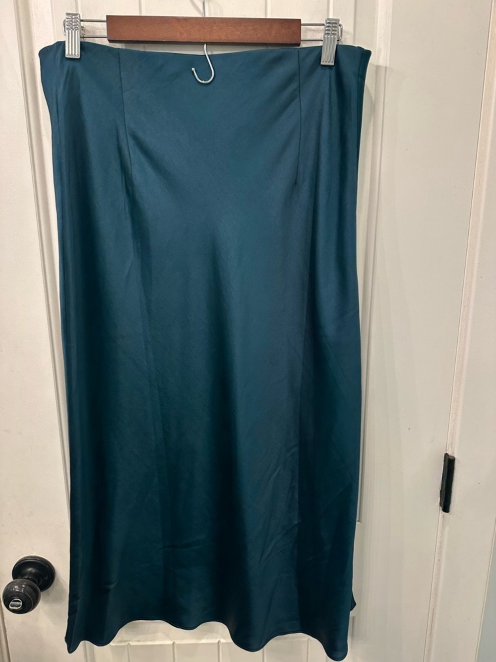 Madewell Emerald Green/Dark Teal Satin Midi Slip Skirt - Luxe & Chic - Size 12 - Picture 6 of 7